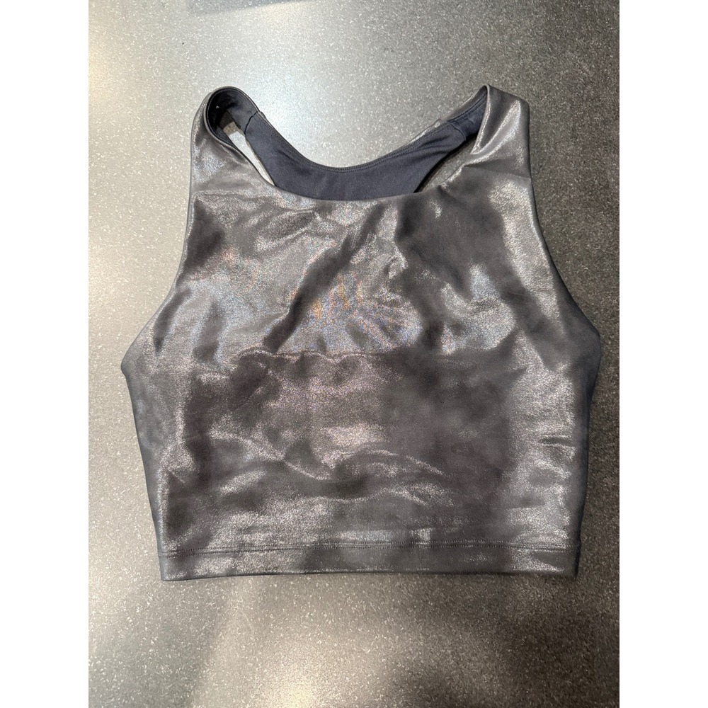 Cycle House Sports Bra Small Gunmetal Metallic Racerback Crop Athleisure Yoga
